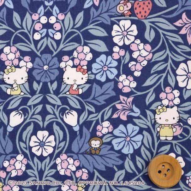 ハローキティ×リバティ・ファブリックス タナローン（Orchard Friends オーチャード・フレンズ）ネイビー【DC33494・J24D】