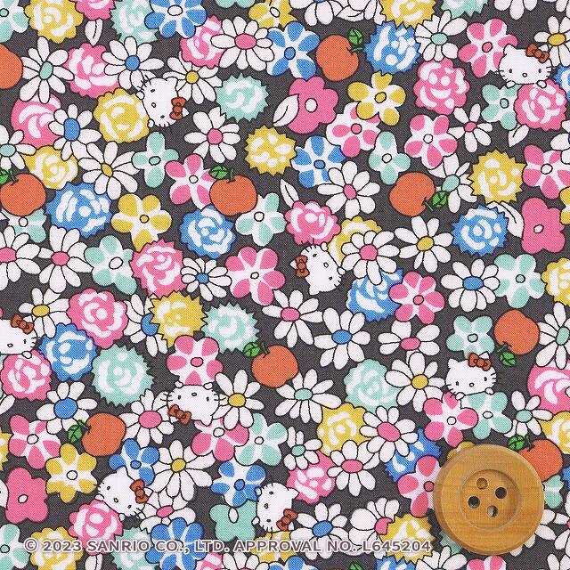 ハローキティ×リバティ・ファブリックス タナローン（Apple Picking アップル・ピッキング）カラフル/グレー地【DC33497・J24B】