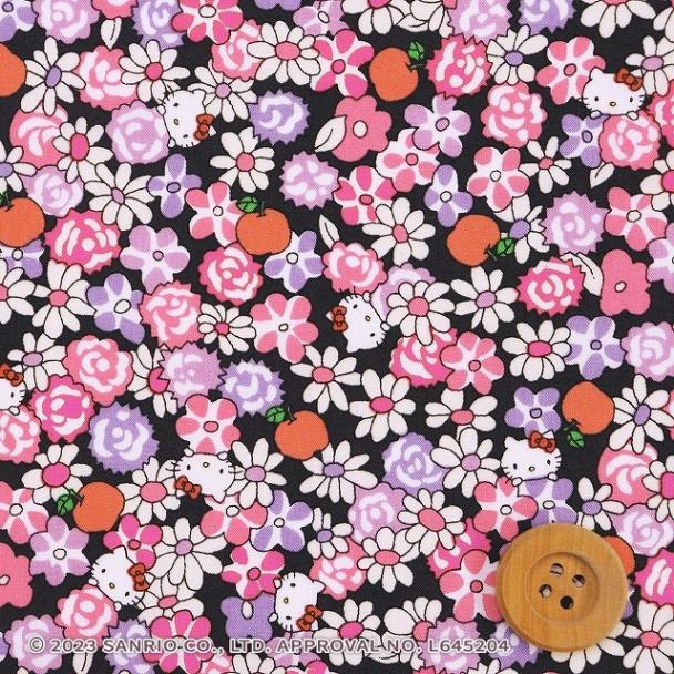 ハローキティ×リバティ・ファブリックス タナローン（Apple Picking アップル・ピッキング）パープル＆ピンク/ブラック地【DC33497・J24C】