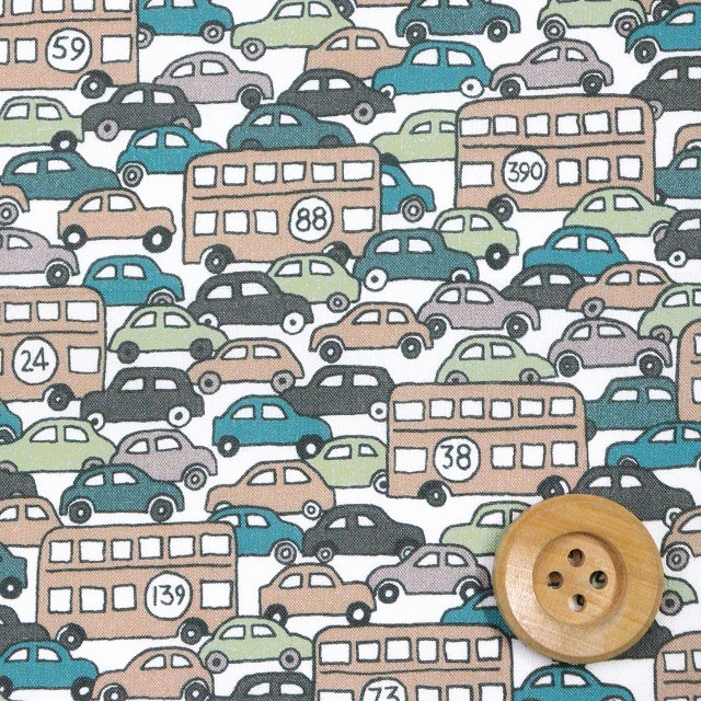 リバティプリント タナローン（Hop on Hop off ホップ・オン・ホップ・オフ）カーキ＆ベージュ【3636846・AU】