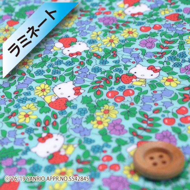 【サンドウ限定復刻色】リバティ・ファブリックス×ハローキティ タナローン【ラミネート加工】（Strawberry Field ストロベリー・フィールド）ライトブルー地【DC27771・J13B】