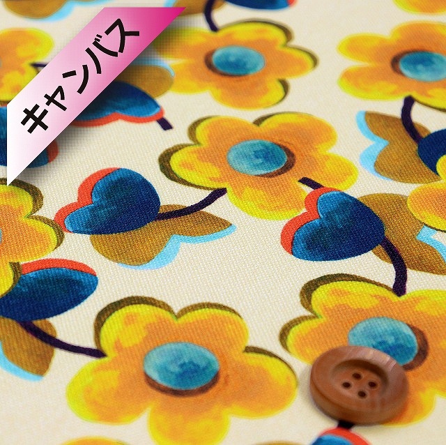 【セール対象商品】リバティプリント【11号帆布/インクジェットプリント】（Love Pop ラブ・ポップ）イエロー【21-3631102・J21A】