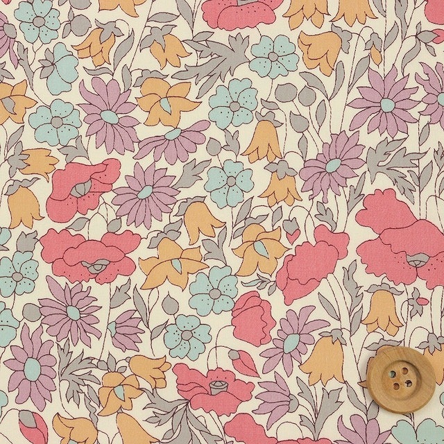 リバティプリント タナローン（Poppy & Daisy ポピー＆デイジー）レッド＆オレンジ/ペール【02-3632104L127・83HT】