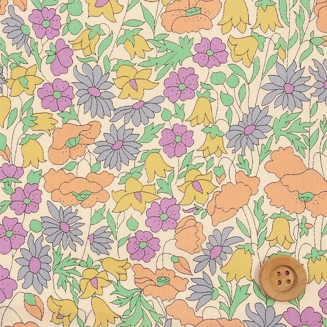 リバティプリント タナローン（Poppy & Daisy ポピー＆デイジー）イエロー＆グリーン【02-3632104L127・83JT】