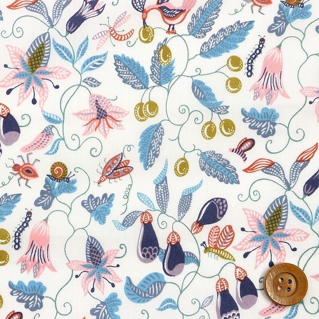 リバティプリント タナローン（Jitter Bug ジッター・バグ）ブルーグレー＆オレンジ【21-3631105・21CT】