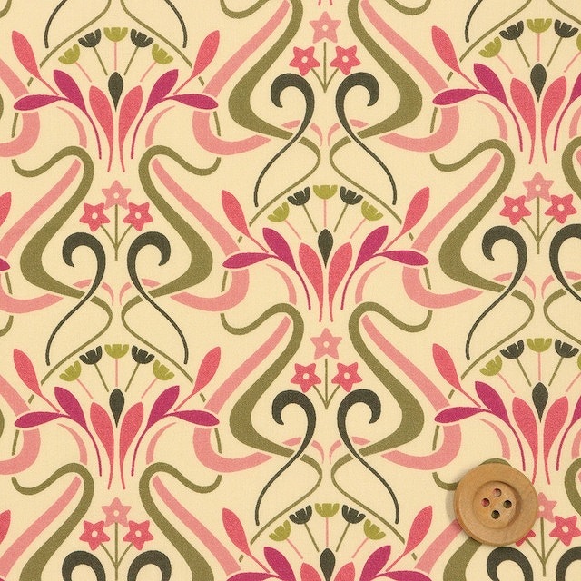 リバティプリント タナローン（Lyra ライラ）クリーム＆ピンク【DC31075・J21B】