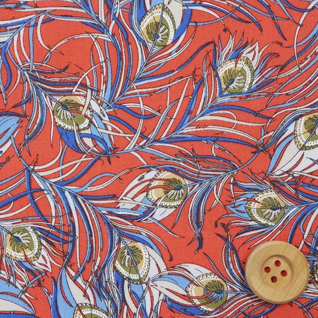 リバティプリント タナローン（Feather Breeze フェザー・ブリーズ）オレンジレッド【DC31025・J20B】