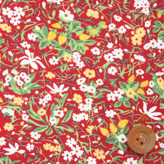 リバティプリント タナローン（Strawberry Patch Sparkle ストロベリー・パッチ・スパークル）レッド【DC31037・J20B】