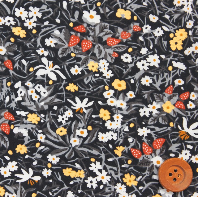 リバティプリント タナローン（Strawberry Patch Sparkle ストロベリー・パッチ・スパークル）グレー【DC31037・J20D】