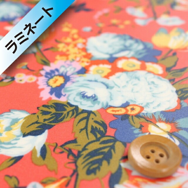 リバティ・ファブリックス タナローン【ラミネート加工】（Magical Bouquet マジカル・ブーケ）レッド【18-3638149・18BT】
