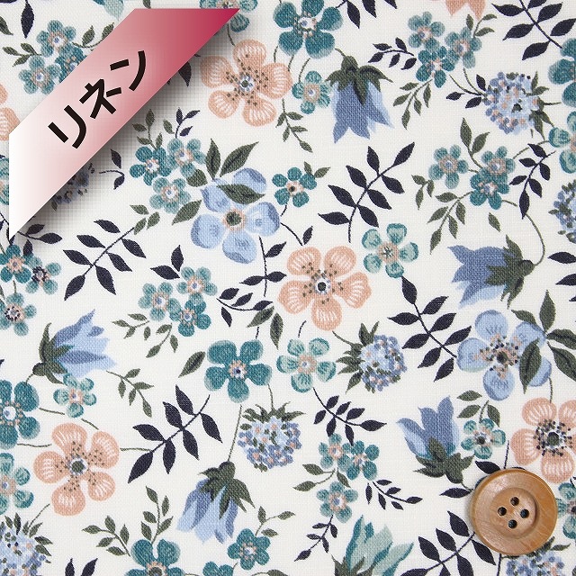 【セール対象商品】リバティプリント【フランダースリネン】（Edenham エデナム）ブルーグリーン【3637071・P】