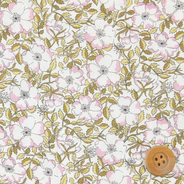 リバティ・ファブリックス タナローン（May Morris メイ・モリス）ダークイエロー&ピンク【19-1229214・P19C】