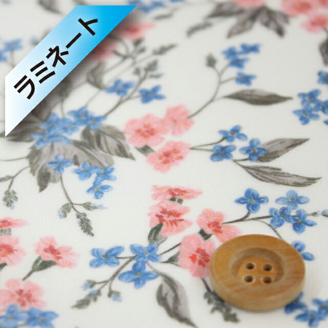 リバティ・ファブリックス タナローン【ラミネート加工】（Yorkshire Meadow ヨークシャー・メドウ）ライトピンク＆ブルー【DC30106・J19A】