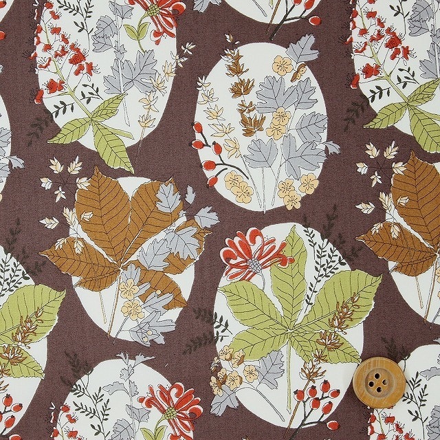 リバティプリント タナローン663（Hawthorn Walk ホーソーン・ウォーク）ブラウン【08-3638166・J17C】