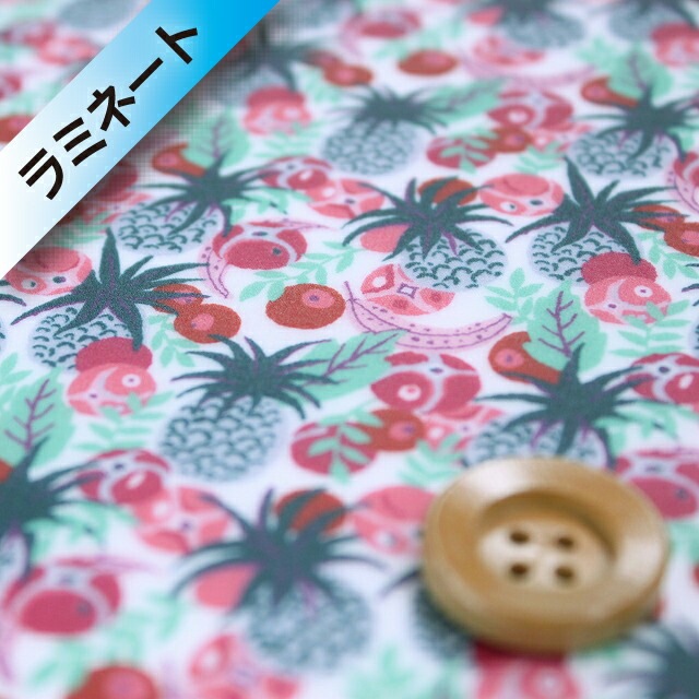 リバティ・ファブリックス タナローン【ラミネート加工】593（Ibiza Berry イビザ・ベリー）グレー＆レッド【3637178・17B】