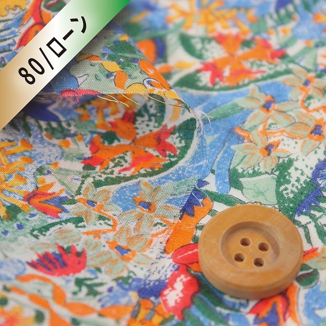 【数量限定入荷】リバティプリント【80/ローン生地】656（Diane ダイアン）オレンジ＆ネイビー【3635059-OA・A】
