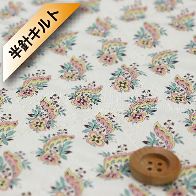 【サンドウ限定復刻色】リバティ・ファブリックス タナローン【半針キルト】（Lennon レノン）ライトピンク＆グリーン【19-1229115・P19C】