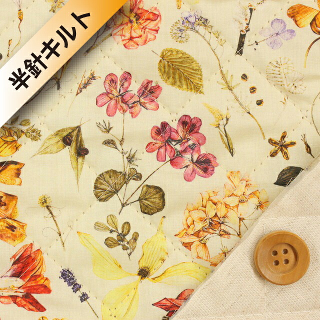 【サンドウ限定復刻色】リバティプリント タナローン【半針キルト】（Floral Eve フローラル・イヴ）ベージュ【3633189・J14B】