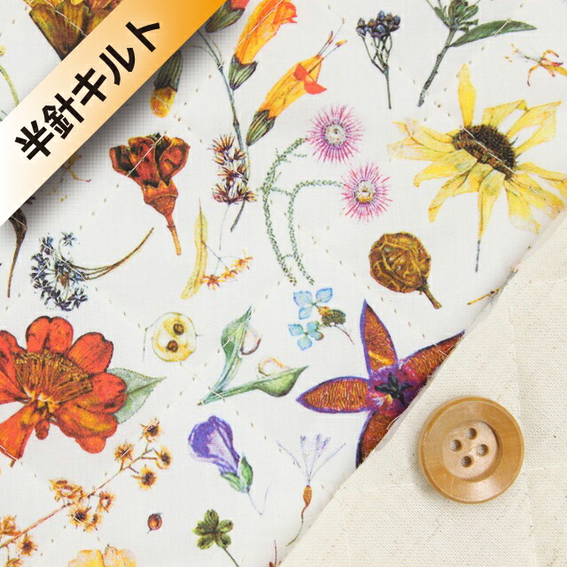 【サンドウ限定復刻色】リバティ・ファブリックス タナローン【半針キルト】（Floral Eve フローラル・イヴ）オフホワイト