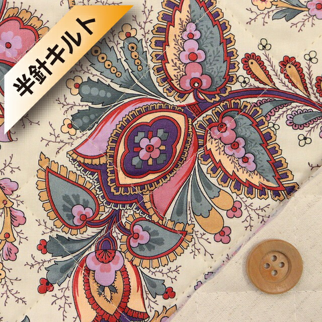 【セール対象商品】リバティ・ファブリックス タナローン【半針キルト】（Flora Belle フローラ・ベル）レッド＆グリーン【3639112・19AT】