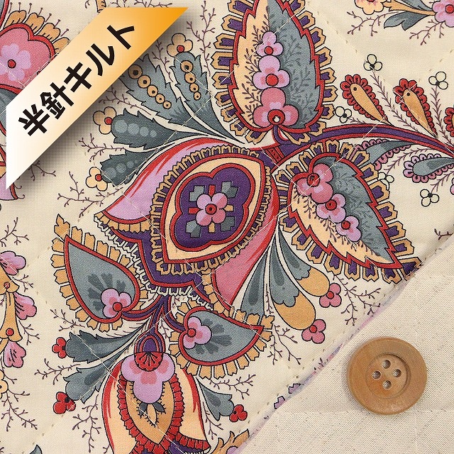 リバティプリント タナローン【半針キルト】（Flora Belle フローラ・ベル）レッド＆グリーン【3639112・19AT】