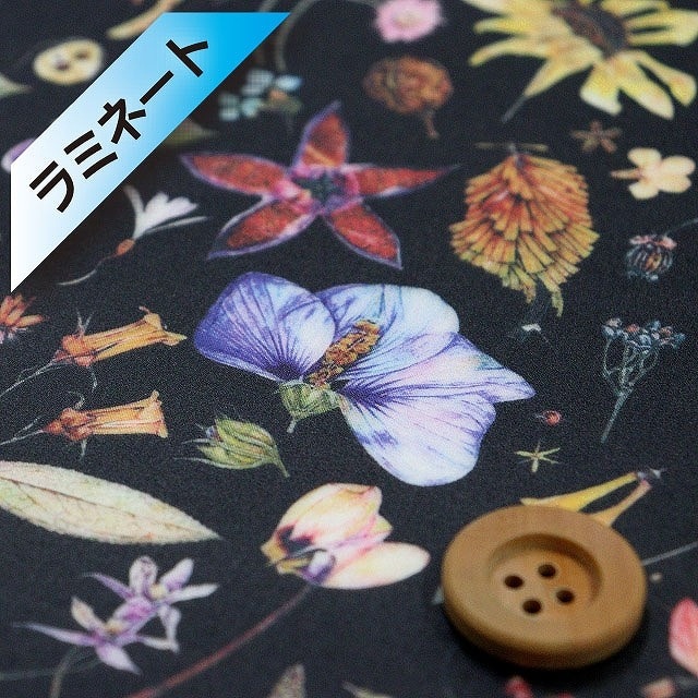 リバティプリント タナローン【ラミネート加工】(Floral Eve フローラル・イヴ)ブラック【13-3633189・ZE】