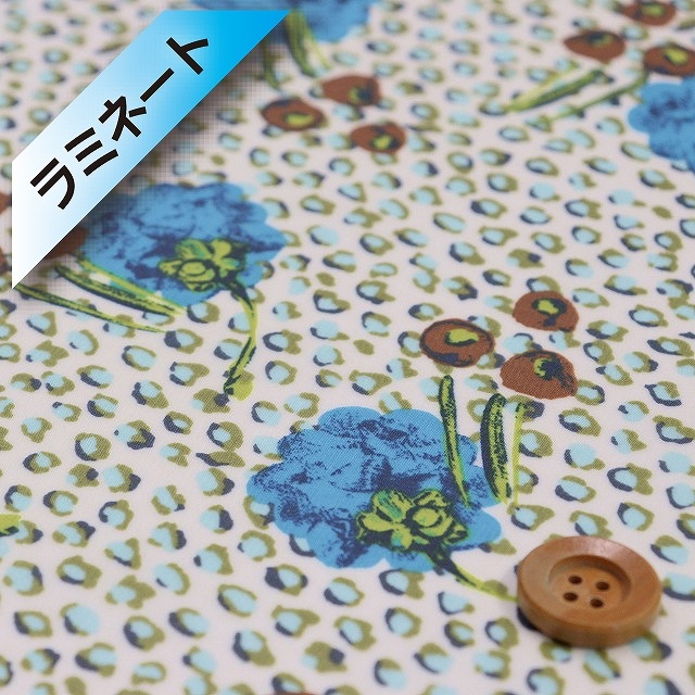 【セール対象商品】リバティプリント タナローン【ラミネート加工】(Juniper ジュニパー)ライトブルー&ブラウン【16-3636259・ZE】