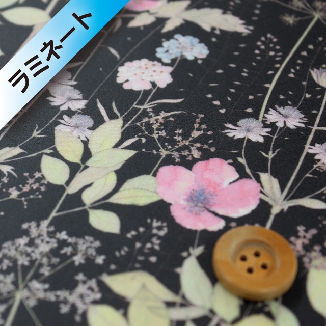 【サンドウオリジナルカラー】リバティ・ファブリックス タナローン【ラミネート加工】（Irma イルマSS/縮小版）ブラック＆ピンク 【3633182・J17G】 