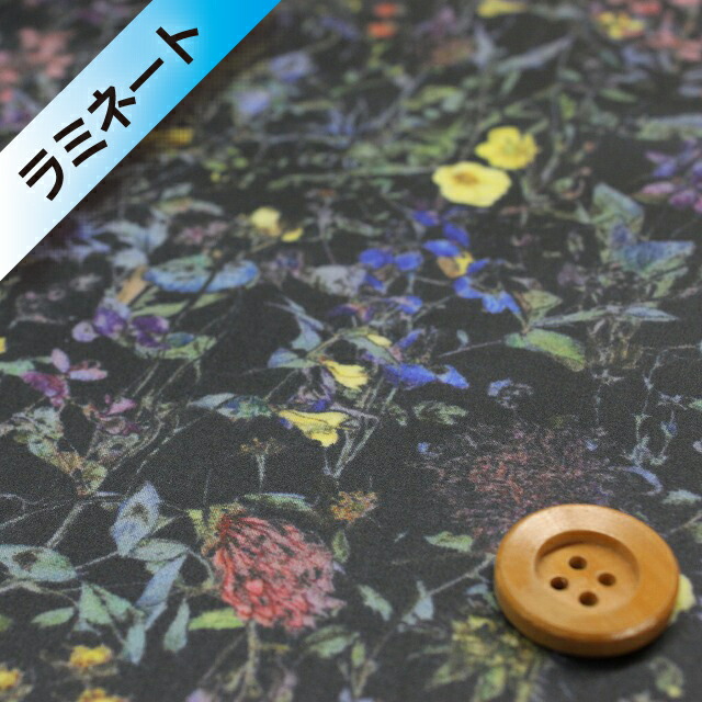 リバティ・ファブリックス タナローン【ラミネート加工】（Wild Flowers ワイルド・フラワーズ）ネイビー＆ブルー【14-3634251・16G】