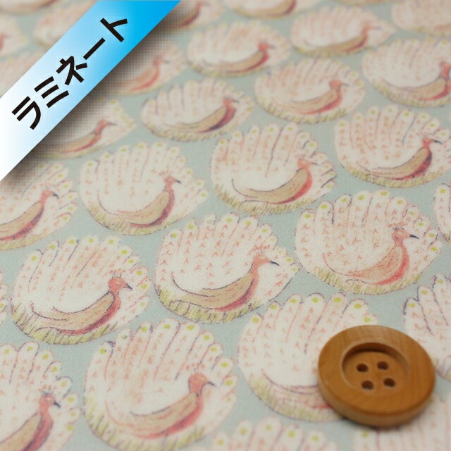 【サンドウ限定復刻色】リバティ・ファブリックス タナローン【ラミネート加工】（Peacocks of  Grantham Hall ピーコックス・オブ・グランサム・ホール）グレー【15-3635266・15D】