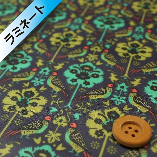 【セール対象商品】リバティプリント タナローン【ラミネート加工】430(Byrne バーン)グリーン&ネイビー【15-3635282・15A】