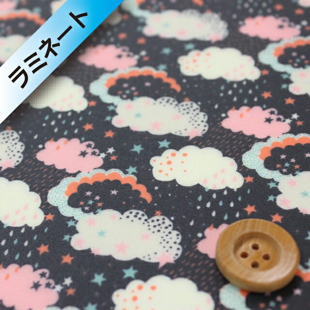 リバティ・ファブリックス タナローン【ラミネート加工】516（Hiding ハイディング）ブラック＆ピンク【17-36371100・17A】