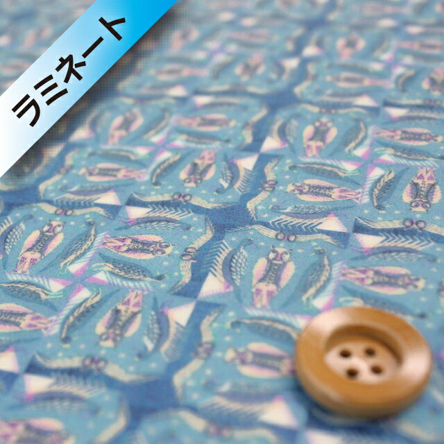リバティ・ファブリックス タナローン【ラミネート加工】（Owls アウルス）ライトブルー【DC28983・J16C】