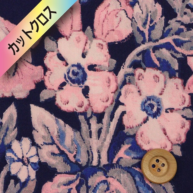 リバティプリント タナローン（Hestia ヘスティア）ピンク＆ネイビー【23-3633230・23AT】カットクロス