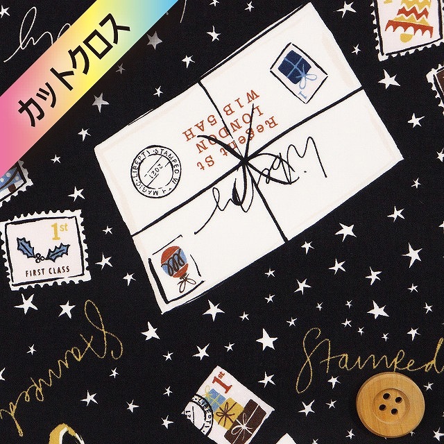 リバティプリント タナローン（Stamped With Magic スタンプド・ウィズ・マジック）ブラック＆イエロー【36364582・J22A】カットクロス