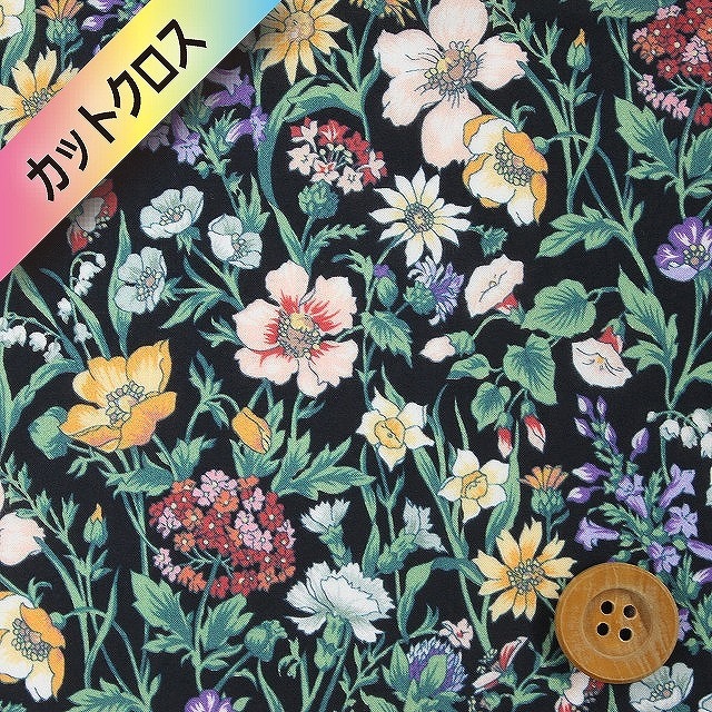 リバティプリント タナローン（Rachel Meadow レイチェル・メドウ）ブラック【2349022・ZE】カットクロス