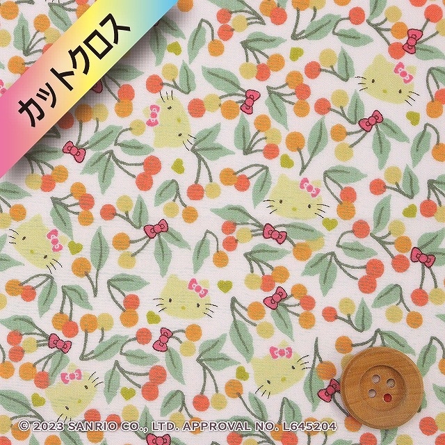 ハローキティ×リバティプリント タナローン（Cherries and Bows チェリーズ・アンド・ボウズ）オレンジ【DC33495・J24D】カットクロス