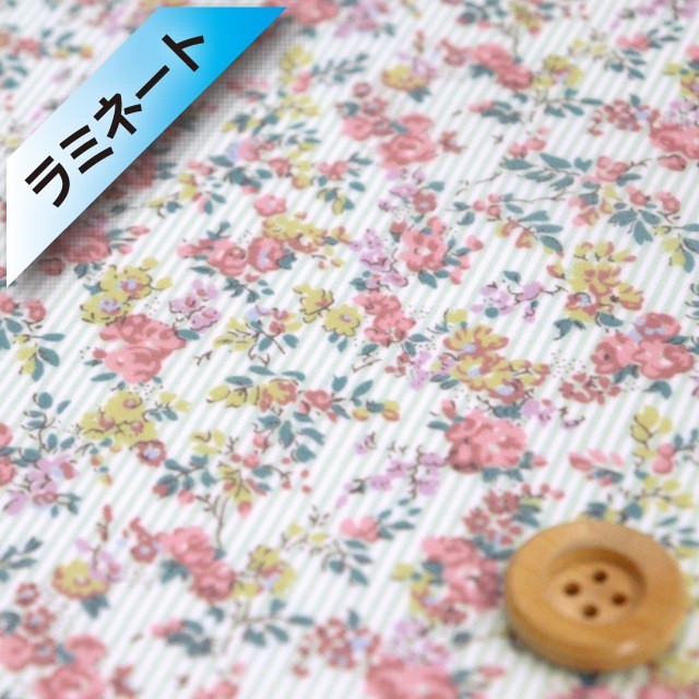 リバティプリント タナローン【ラミネート加工】(Garland Stripe ガーランド・ストライプ)ピンク&グリーン【DC33549/XE】