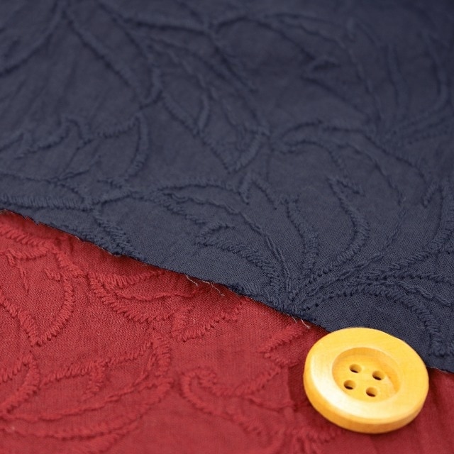 【NANA】リーフの刺繍生地 80ローン後染めレース/全2色 ダークレッド【5008・26】