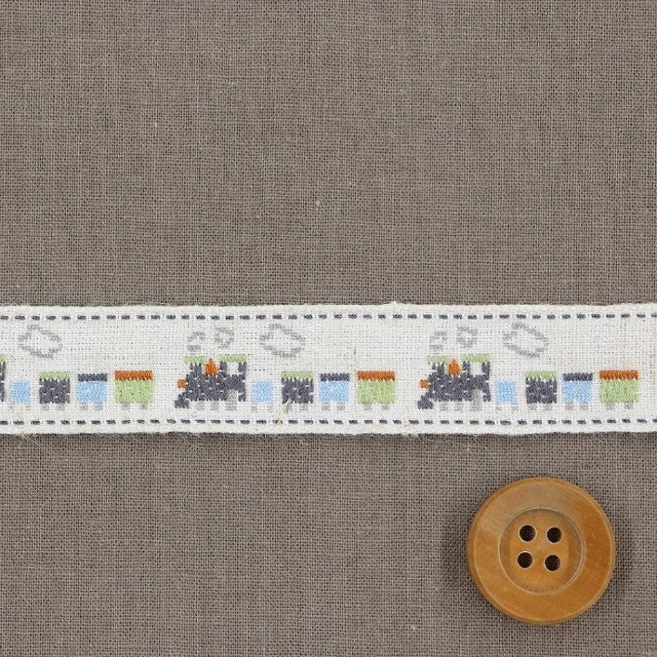 DARIN 麻混　汽車　エンブリボン【約17mm巾】グレー＆ブルー【144-41・002】【50cm以上10cm単位】