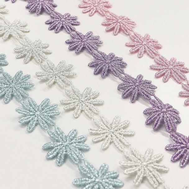 ラメ入り フラワーモチーフ【20モチーフ単位（約50cm）】ライトブルー【875012S・32】