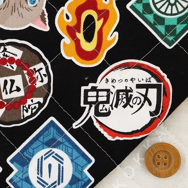 （BANDAI）鬼滅の刃/鍔（つば）柄／ブラック地【半針キルティング生地】【GQ-5086・1A40】