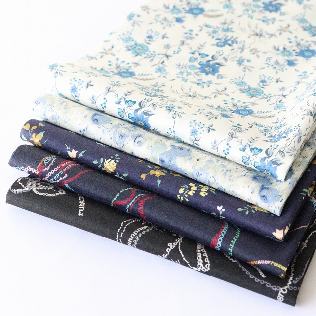 【定形外郵便なら送料無料】◎リバティ・ファブリックスお試しセット◎リバティプリント2024SS カットクロス5枚セット『Organic Tana Lawn(TM) Collection Vol.1』（フロリバンダ/ ブルー＆ネイビー系）【10％ポイントアップ！】