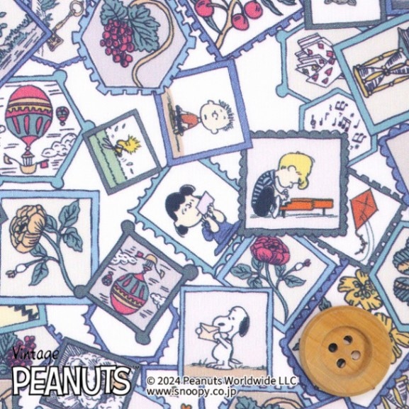 PEANUTS(TM)×リバティ・ファブリックス タナローン（Stamp Collection ブルー）スタンプ・コレクション【DC33935・J24A】