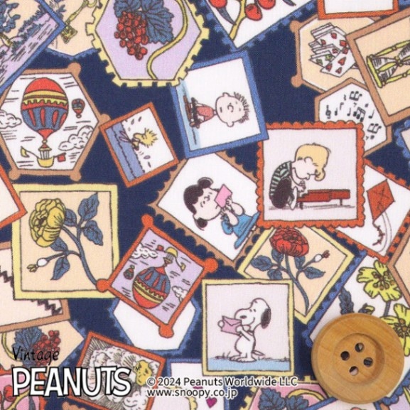 PEANUTS(TM)×リバティ・ファブリックス タナローン（Stamp Collection ネイビー地）スタンプ・コレクション【DC33935・J24C】