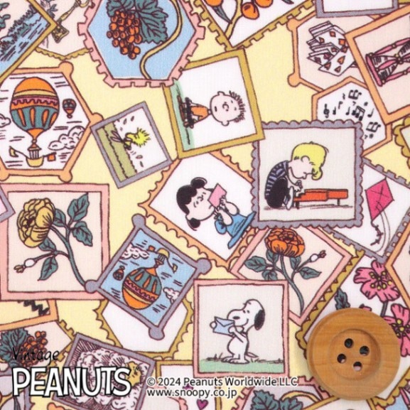 PEANUTS(TM)×リバティプリント タナローン（Stamp Collection ライトイエロー地）スタンプ・コレクション【DC33935・J24D】