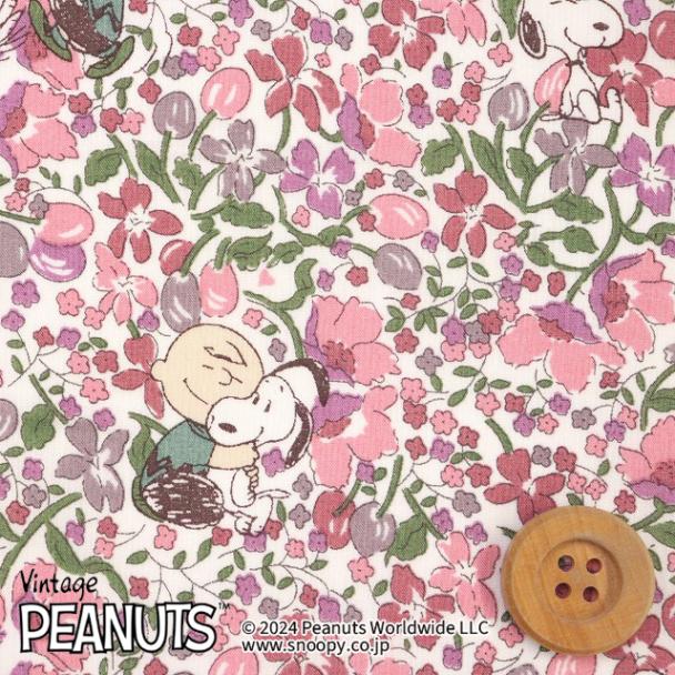 PEANUTS(TM)×リバティ・ファブリックス タナローン(Charlie Brown's Flowers ピンク)チャーリー・ブラウンズ・フラワーズ【DC33937・J24B】