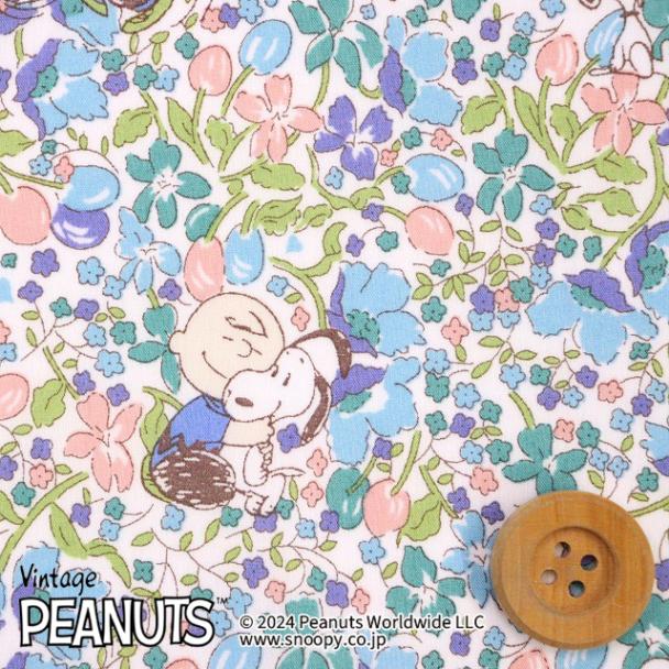 PEANUTS(TM)×リバティ・ファブリックス タナローン(Charlie Brown's Flowers ライトブルー&ピンク)チャーリー・ブラウンズ・フラワーズ【DC33937・J24C】