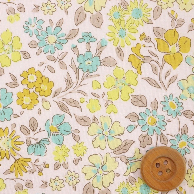 リバティプリント タナローン（Annabella アナベラ）イエロー＆グリーン【36300126・J24B】