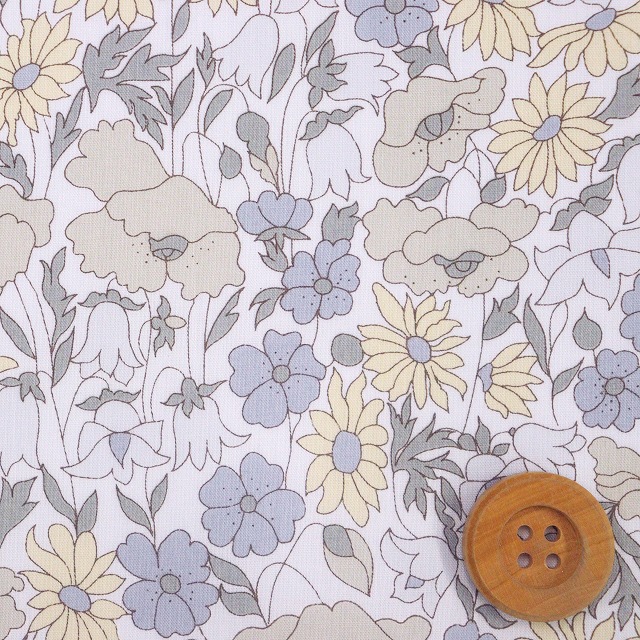 リバティプリント タナローン（Poppy&Daisy ポピー＆デイジー）グレー＆ベージュ【02-3632104・J24C】